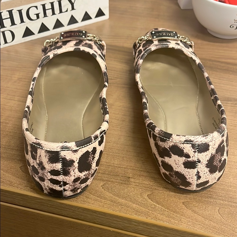 Guess Brown and Black Leopard Print Flats
